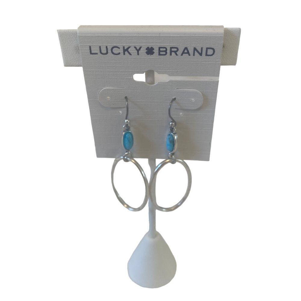 Turquoise Open Circle Silver Toned Drop Earring.